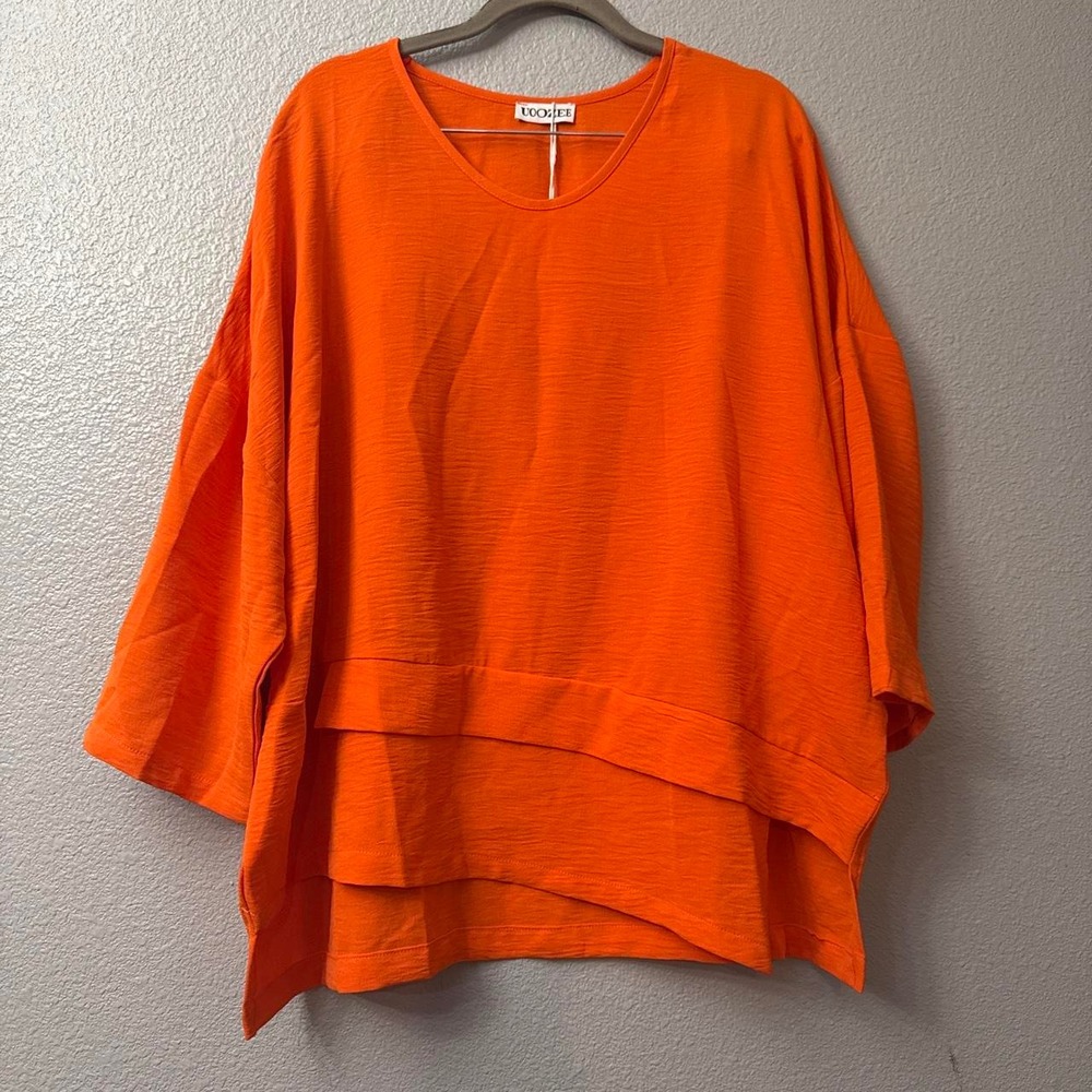 UOOZEE Women's High Low Asymmetrical 3/4 Length Sleeve Lightweight Blouse